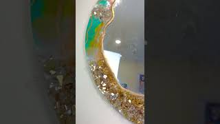 Luxury Green Emerald Resin Art Wall Accent Mirror Crystal Decorative Abstract Unique Vanity Mirror