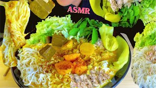 ASMR CRABMEAT CURRY WITH FERMENTED RICE NOODLE *MUKBANG *EATING SHOW. ขนมจีนน้ำยาปู#34