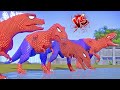 Spider-Man T-Rex, I-Rex, Spinosaurus, Giganotosaurus, Indoraptor Dinosaurs Fighting