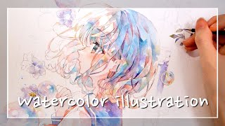 アナログイラストメイキング｜Watercolor painting｜透明水彩｜シャボン玉