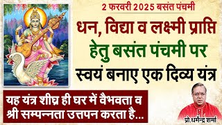 धन, विद्या व लक्ष्मी प्राप्ति हेतु बसंत पंचमी पर स्वयं बनाए एक दिव्य यंत्र | Prof. Dharmendra Sharma