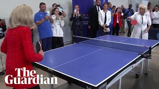 Queen Camilla and Brigitte Macron play table tennis on second day of royal visit