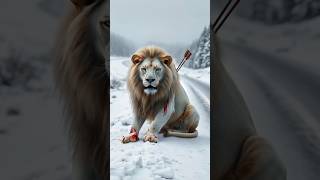 A lion is rescued from arrows by an old man. Heart touching visuals 🥺 #shorts #rescue #lion #kindman