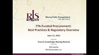 National RTAP Training: Transit Knowledge Sharing Retreat Session on FTA Funded Procurement