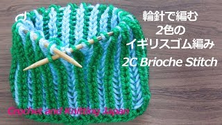 輪針で編む2色のイギリスゴム編みの編み方【棒針編み】編み図・字幕解説 2C Brioche Stitch / Crochet and Knitting Japan