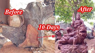 Wood Carving -The process of making the statue of Female General Riding the Lion