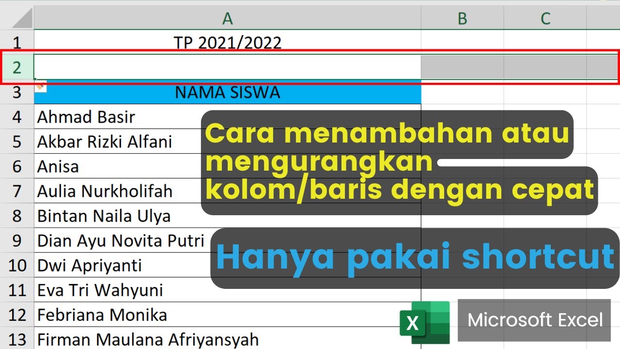 CARA MENAMBAH ATAU MENGURANGI BARIS DAN KOLOM - MICROSOFT EXCEL - YouTube