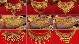 Latest gold bridal choker necklace design//gold choker necklace design with weight//gold necklace//