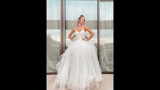 A-Line/Princess Sleeveless V-neck Tulle Ruched Floor-Length Wedding Dresses - HEBEOS