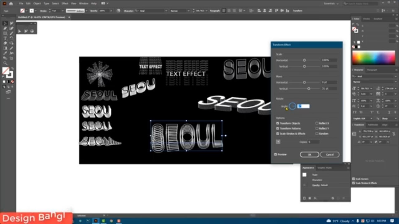 Transform Text Effect In Adobe Illustrator Shear Transform & Appearance ...