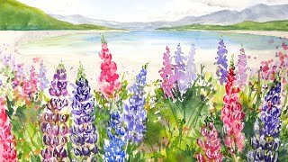 Long, Beginner Watercolor, Paint With Me! Lupin Landscape