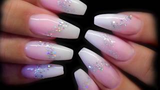 French Fade Ombre French Baby Boomer Ballerina Acrylic Nails With A Sparkle E066