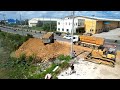 Great Full Processing video Good job Team work Dump truck Delivery Rock Land Filling push By Dozer