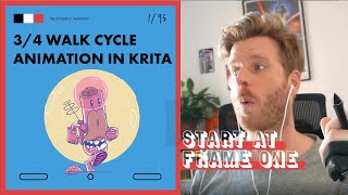 3/4 walk cycle frame by frame animation in KRITA