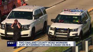 Oakland County road workers injured after vehicle hits truck \u0026 flips it