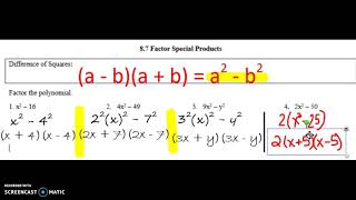 8.7 - Factoring Special Products