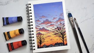How to Paint a Sunset Using Acrylics | Easy Step by Step Acrylic Painting Tutorial