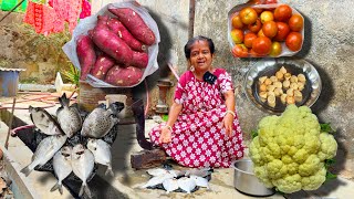 মাছ দিয়ে ফুলকপি মিষ্টি আলু,রড়ি দিয়ে রান্না Mach diye Fulkofi Mishti Aalu Bori diye ranna