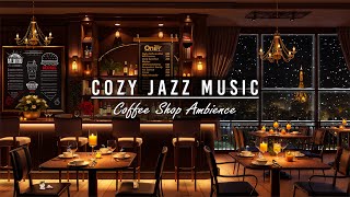 Smooth Jazz Nights in Paris ❄️ Cozy Winter Cafe Ambience with Eiffel Tower Views and Candlelit Charm