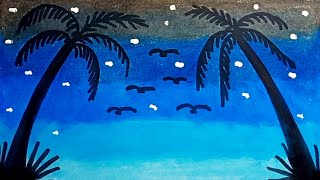 How To Draw Night Scenery With Crayons Step By Step |Drawing Night Scenery Very Easy