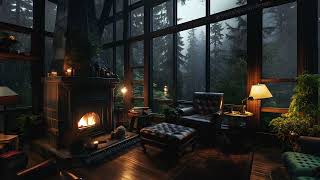 Crackling Fire \u0026 Gentle Rain In A Dark Cozy Forest | Study \u0026 Sleep Fast