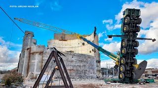 Espectacular vuelco de una grúa en la central nuclear de Zorita