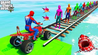 الأبطال الخارقين على القضبان دوامة قمع جسر SPIDER MAN!on Motorcycle in Spiral🐱‍🚀 Bridge Stunt Ride