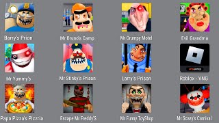 EVIL GRANDMA!,The Hospital Obby,PRISON BORRY,Roblox,CHOPPER'S CARNIVAL,Bob the Dentist!,Stumble Guys