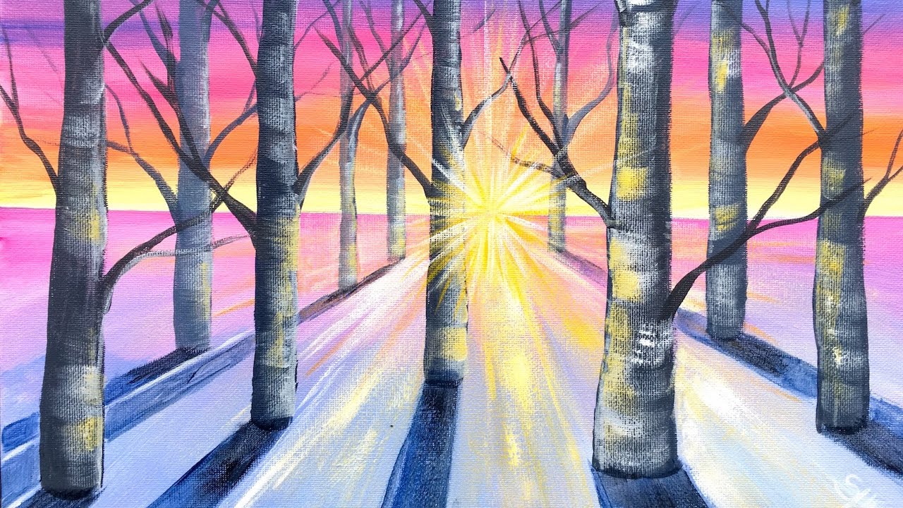 Sunlight Through Trees Acrylic Painting Tutorial Beginners On Canvas ...