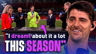 Courtois speaks to Henry & Schmeichel after heroic UCL performance! | UCL Today | CBS Sports