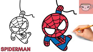 How To Draw Spiderman | Miniso Marvel Style | Cute Easy Step By Step Drawing Tutorial
