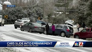 Cars trapped in embankment in Winston-Salem