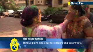 Traditional Hindu festival of Holi celebrated in India with a rainbow explosion of colour