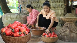 Country chefs: Harvest cashew fruit for cooking - Yummy cashew fruit salad - Mother and daughter