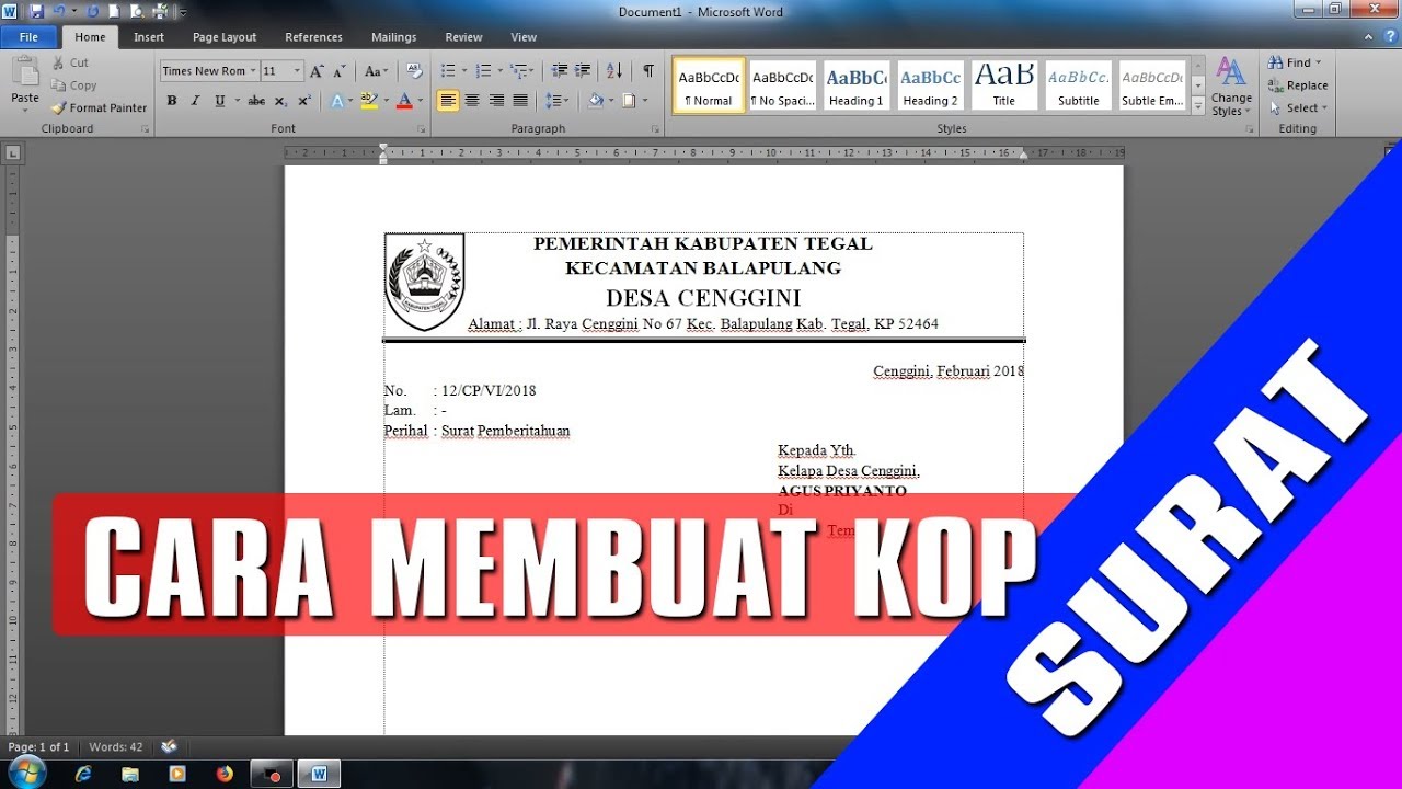 Cara Membuat Surat Resmi Di Microsoft Word 2010