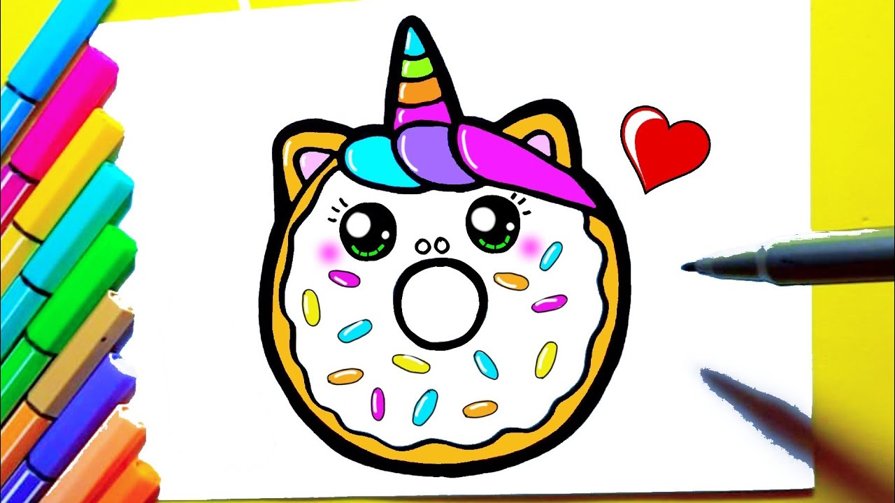 CUTE DONUT How To Unicorn Donut Kawaii - Step By Step Dibujos Kawaii ...