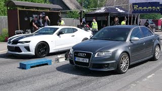 Audi RS4 B7 4.2FSI vs 2017 Chevrolet Camaro 2SS 6.2 1/8 mile drag race