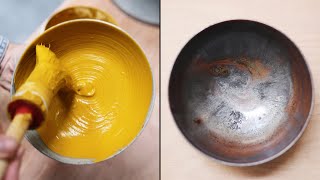 Painting An Iron Slip Over a Pottery Bowl — Before and After (#Shorts)