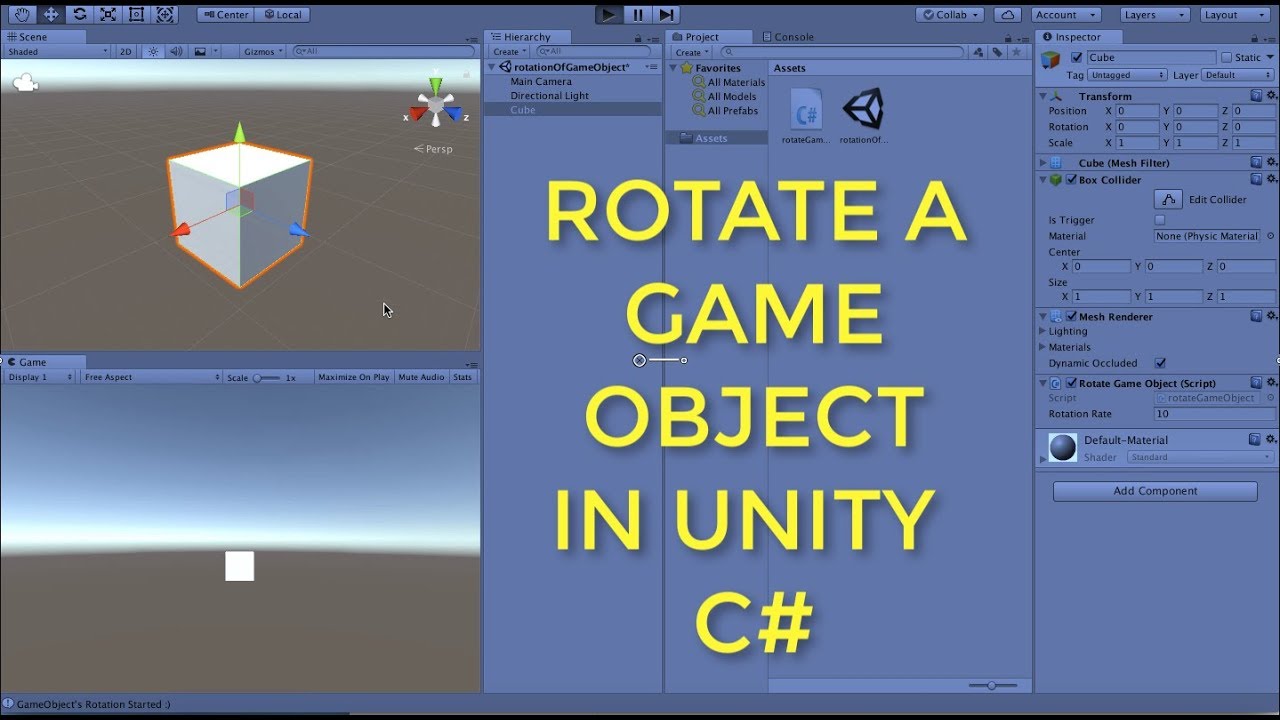 Rotate object. Rotate Unity. GAMEOBJECT Unity. Куб коллайдер Юнити. Unity c#.