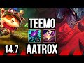 TEEMO vs AATROX (TOP) | 11/1/5, Rank 8 Teemo, 800+ games, Dominating | KR Grandmaster | 14.7