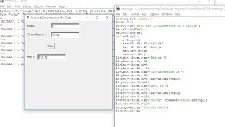 python Tkinker area and circumference of circle