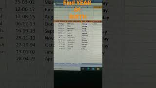 How to find Year of Birth given DOB data in one second in EXCEL#shortvideo #viralvideo #education