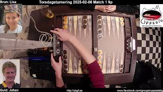 Torsdagsturnering 2025-01-30 match 1: Johan N (gold) vs Lisa L (brown)