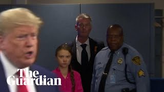 Greta Thunberg stares down Donald Trump as he arrives for UN climate summit