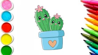 Draw and Color a cute Cactus 🌵 🌈 Drawing for Kids | JH