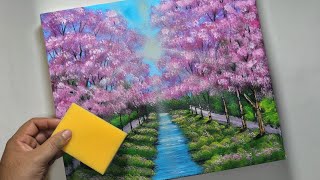 Como Pintar un dia de PRIMAVERA / TECNICA de la ESPONJA / Pintura Acrilica / Tutorial Facil No. 110