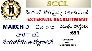 సింగరేణి లో మార్చిలో  విభాగాల వారిగా భర్తీ చేయు ఉద్యోగాలివే  SCCL EXTERNAL RECRUITMENT 2021