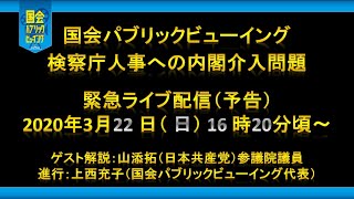 国会パブリックビューイング 緊急ライブ配信 検察庁人事への内閣介入問題 ゲスト解説：山添拓（日本共産党）参議院議員