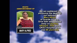 Mary Alfred ~ Short Obituary
