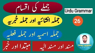 Urdu Grammar 26 |  جملہ انشائیہ، جملہ خبریہ، جملہ اسمیہ، جملہ فعلیہ، مسند، مسند الیہ, مبتدا اور خبر